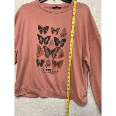 Shein Sweatshirt Womens Medium Pink Butterflies In My Stomach Pullover Crewneck