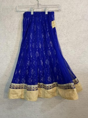 Skirt Girls 4 Blue Tulle Maxi Floral Sequin Trim Lined Formal Party Wedding