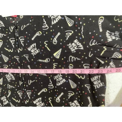 Jammies For Your Families Union Suit Women XL Black Happy New Year Fleece PJs