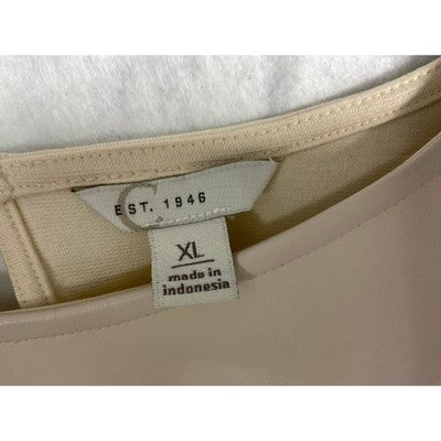 Est. 1946 Top Women XL Cream Faux Leather Mixed Media Short Sleeve Blouse