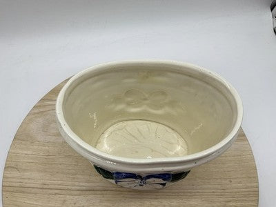 GM Hall Pottery Planter Oval Flower Pot Blue White Floral Handpainted Planter