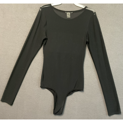 Soho Apparel Bodysuit Womens Small Black Long Sleeve Lace Floral Sheer Stretchy