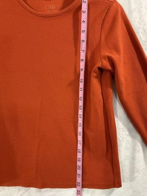 Cato Shirt Womens Small Orange Ribbed Knit Long Sleeve Crew Neck Top Stretch