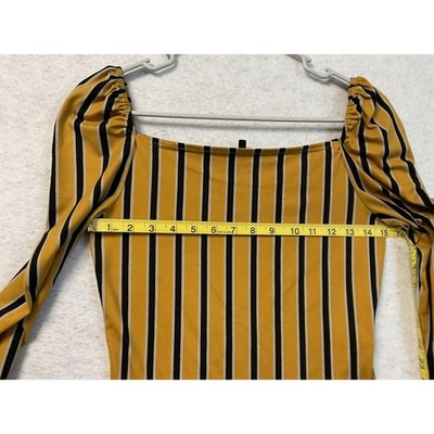 Daisy May Shirt Womens Small Yellow Black Stripe Square Neck Long Sleeve Stretch