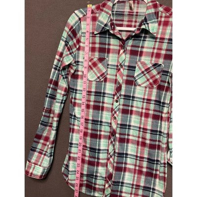 Vanity Small Plaid Flannel Shirt Red Blue Green Long Sleeve Western Style