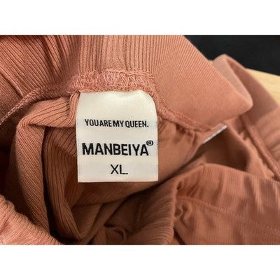MANBEIYA Wide Leg Pants Womens XL Terracotta Brown Excellent Ribbed Drawstring