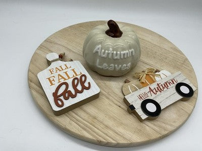 Thanksgiving Autumn Centerpiece Set Of 3 Ceramic Pumpkin Wood Signs Multicolor