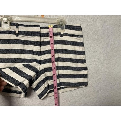 Ann Taylor Shorts Womens 0P Blue White Striped Chino Linen Blend Petite Nautical