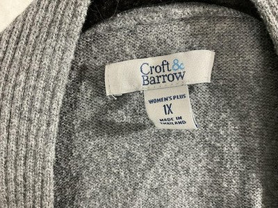 Croft & Barrow Cardigan Womens 1X Gray Open Front Knit Long Sleeve Pockets
