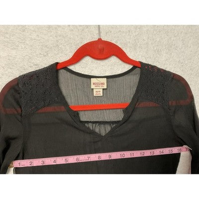 Mossimo Supply Co Shirt Womens XS Black Sheer Lace Shoulder Roll Tab Top Blouse