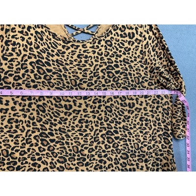 Women's Terra & Sky Brown Black Leopard Print 3/4 Casual Sleeve Plus Size 2X