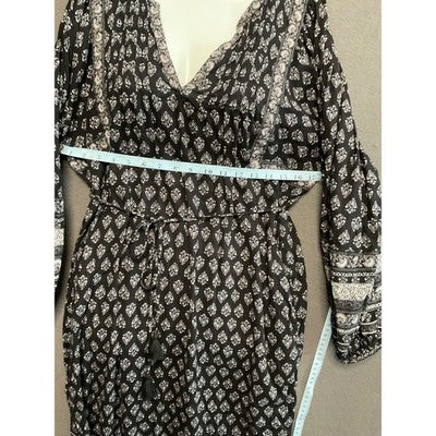 Old Navy Women's M Peasant Dress w/ Pockets Black White Floral Print Long Sleeve