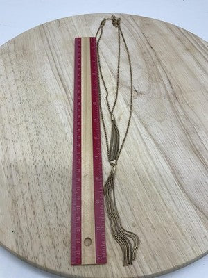 Gold Tone Layered Tassel Necklace Fringe Y Drop Long Lobster Womens Jewelry VTG