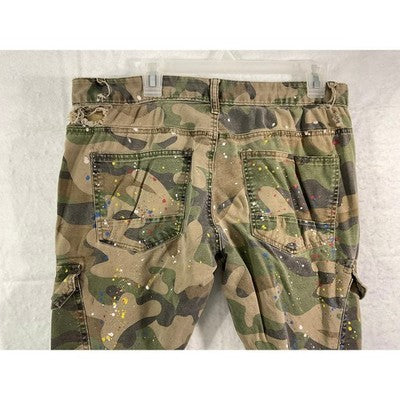 Smoke Rise Cargo Pants Mens 36/34 Camo Distressed Paint Splatter Streetwear SR91