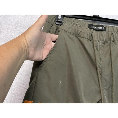 SMOKEASH Cargo Pants Mens S Drawstring Pockets Streetwear Imitation Silk Cotton