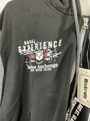 Riskrole Tracksuit Mens XL Black Gray Fleece Hoodie Joggers Nautical 2 Piece Set