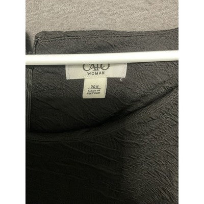 Cato Dress Womens 26W Black Textured Knee Length 3/4 Sleeve Pullover Plus Size