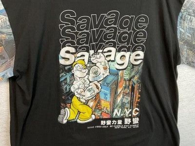 Popeye Shirt Mens 5XL Black Savage NYC Graphic Tee Big & Tall Cartoon Streetwear
