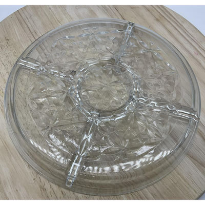 Vintage Glass Relish Tray 12 Inch Round Divided Dish Starburst Pattern Sectioned