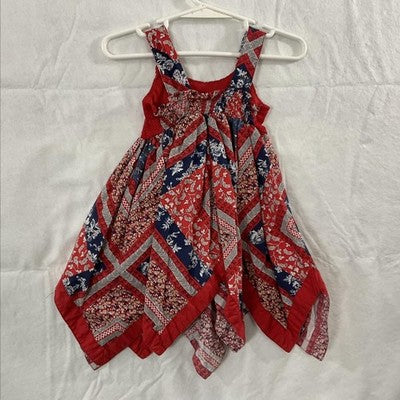 Blueberi Boulevard Dress Girls 12-18M Red Patchwork Handkerchief Hem Sundress