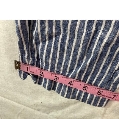 Striped Linen Blend Pants Womens XL Blue White Paperbag Waist Tapered