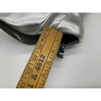 Abound Metallic Silver Ankle Boots Womens Pointed Toe Kitten Heel Zip Cyber