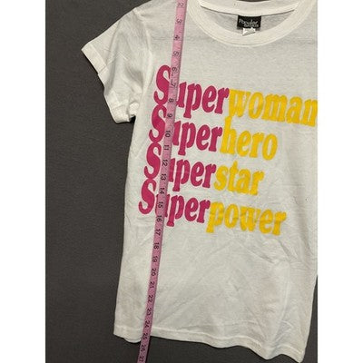 Women Junior Med t-shirt Superwoman Hero Star Power graphic white tee NTW