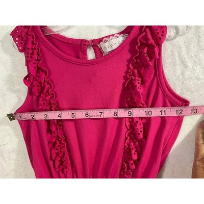 Btween Ruffle Eyelet Romper Girls Size 7 Magenta Pink Sleeveless Summer Play