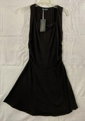 QEEPAN Dress Womens Small Black Sleeveless Ruched Fit Flare Tank Casual
