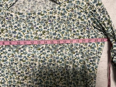 LUYAA Blouse Womens 2XL Blue Floral 3/4 Slit Sleeve Boat Neck Tunic Top Stretch