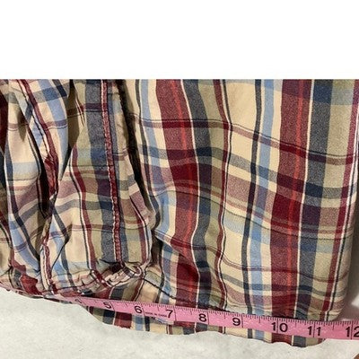 Nautica Cargo Shorts Mens 36 Red Blue Tan Plaid Cotton Relaxed Utility Pockets