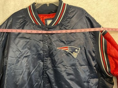 New England Patriots Jacket Mens 5XL Blue NFL Football Starter Satin Snap Front