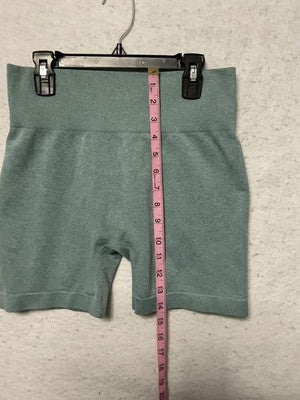 Biker Shorts Womens Large Green High Waist Ribbed Stretch Yoga Activewear