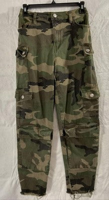 Rue21 Pants Juniors S Green Camouflage Cargo Twill Elastic Waist Raw Hem Army