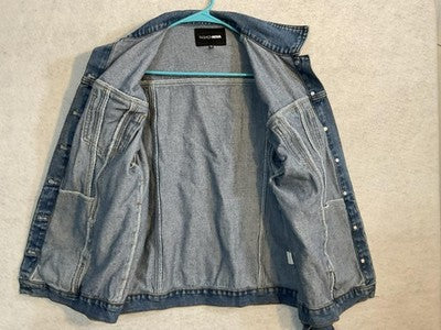 Fashion Nova Jacket Womens Medium Blue Denim Button Front Collared Pockets