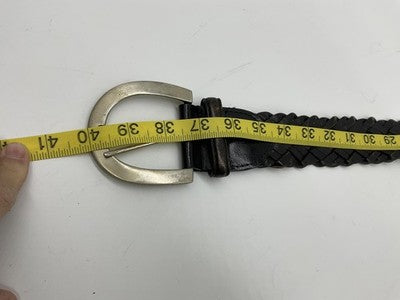 Braided Leather Belt Mens Medium Large Black Solid Brass Buckle Dress Casual