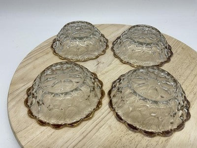Dessert Bowls Set Of 4 Gold Rim Scalloped Circles Pattern Vintage Clear Glass