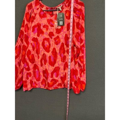 Esqualo Women's Blouse US 12 EU 42 - Red/Pink Abstract Print, Long Sleeve, NWT