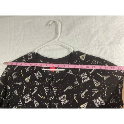 Jammies For Your Families Union Suit Women XL Black Happy New Year Fleece PJs