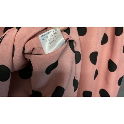 Haute Monde Pink Polka Dot Blouse Small Ruffle Neck Smocked Cuff Romantic Top