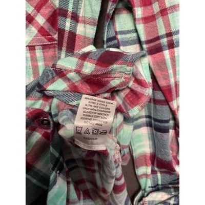 Vanity Small Plaid Flannel Shirt Red Blue Green Long Sleeve Western Style