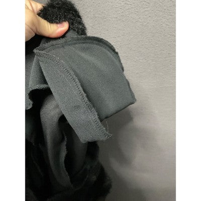 Vintage Hosanna Design Black Long Coat L Faux Fur Collar Jeweled Button USA Made