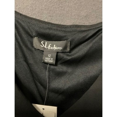 S.L. Fashions Elegant Black Tiered Midi Dress Missy SZ 12 Cocktail Party Dancing