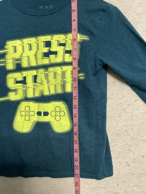 Place Shirt Boys 7/8 Blue Press Start Video Game Graphic Long Sleeve Tee