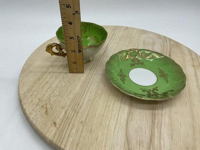 Royal Sealy China Green Luster Tea Cup Saucer Gold Scrollwork Rococo VTG Rare