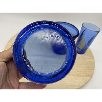 VTG Hazel Atlas Cobalt 2 Ice Buckets, 1 Glass Tumbler Etched Nautical Barware