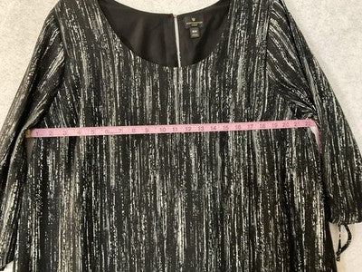 Worthington Blouse Womens 16W Black White Stripe 3/4 Sleeve Tunic Top Scoop Neck