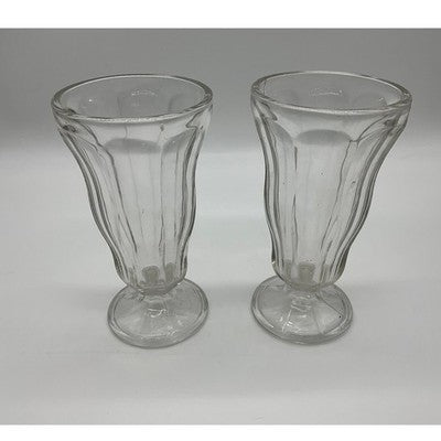 Sundae Glass Set 2 Clear Paneled Retro Soda Fountain Milkshake Cup