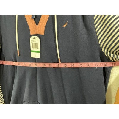 Nautica Hoodie Dress Womens Large Navy Blue Striped Sleeve Logo Hem 07D922 NEW