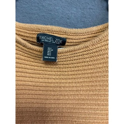 Rachel Zoe Women's Knit Sweater S Brown Cotton Blend Textured Pullover Boho